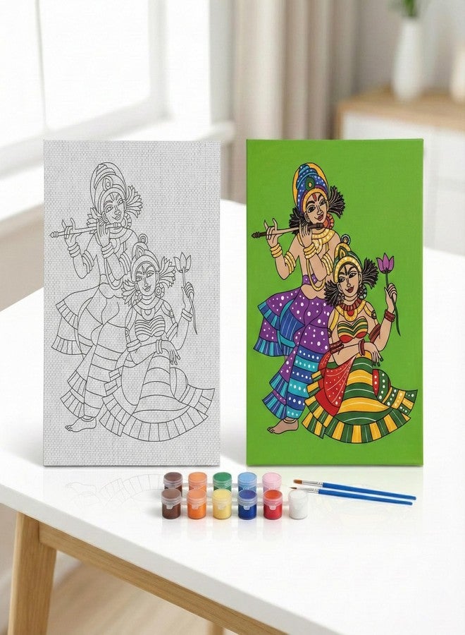 HOBBY INDIA مجموعة لوحة الرسم على قماش من هوبي إنديا للأطفال والكبار | هدية فنية وحرفية يدوية للأولاد والبنات | تصميمات فنية هندية يدوية جاهزة | ديكور للمنزل، غرفة النوم، غرفة المعيشة والمكتب (12 × 9 بوصة) (R & K) - Image 1